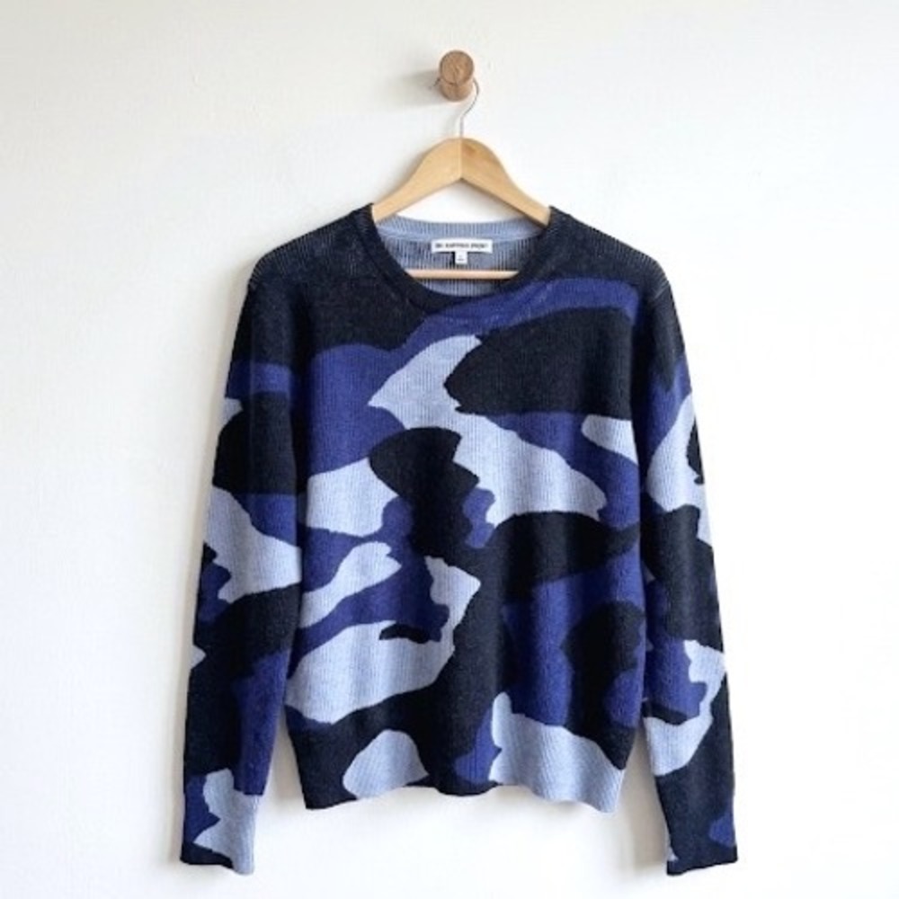 The Cashmere Project Blue Camo Crew Neck Sweater‎ 100% Cashmere Size S